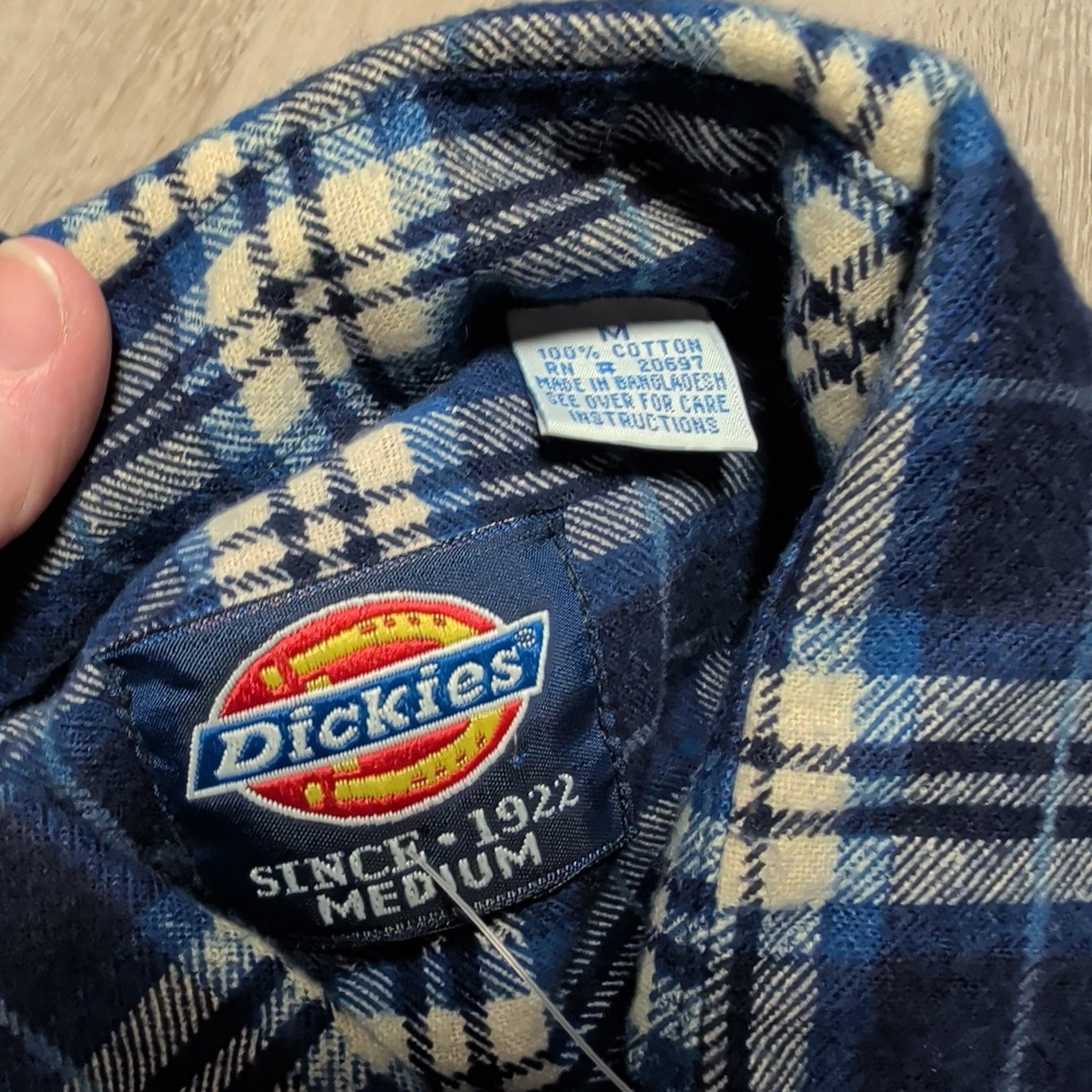 New Vintage Dickies Woodsman Flannel Shirt Mens M Blue Plaid Cotton Long Sleeve - Picture 2 of 5